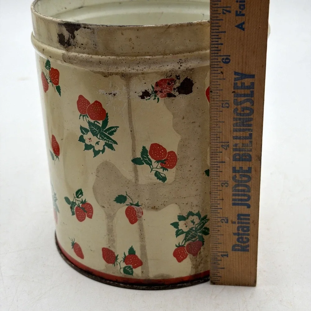 Vintage 1940s National Can Corp New York Strawberry Print Tin Canister NO LID